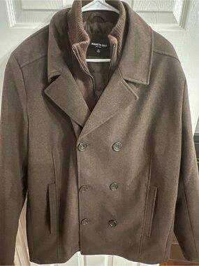 Kenneth Cole Men's Dark Brown Double-Breasted Peacoat